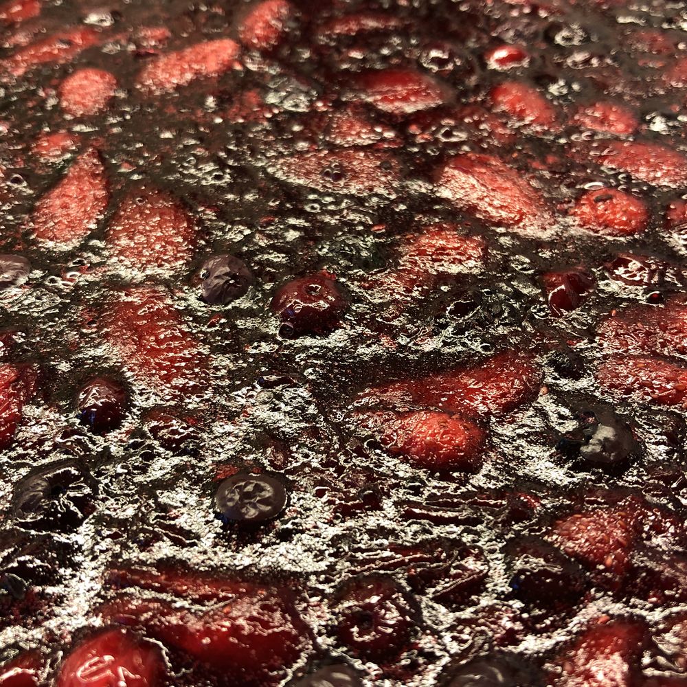 Rote Grütze mit Sago, Nahaufnahme